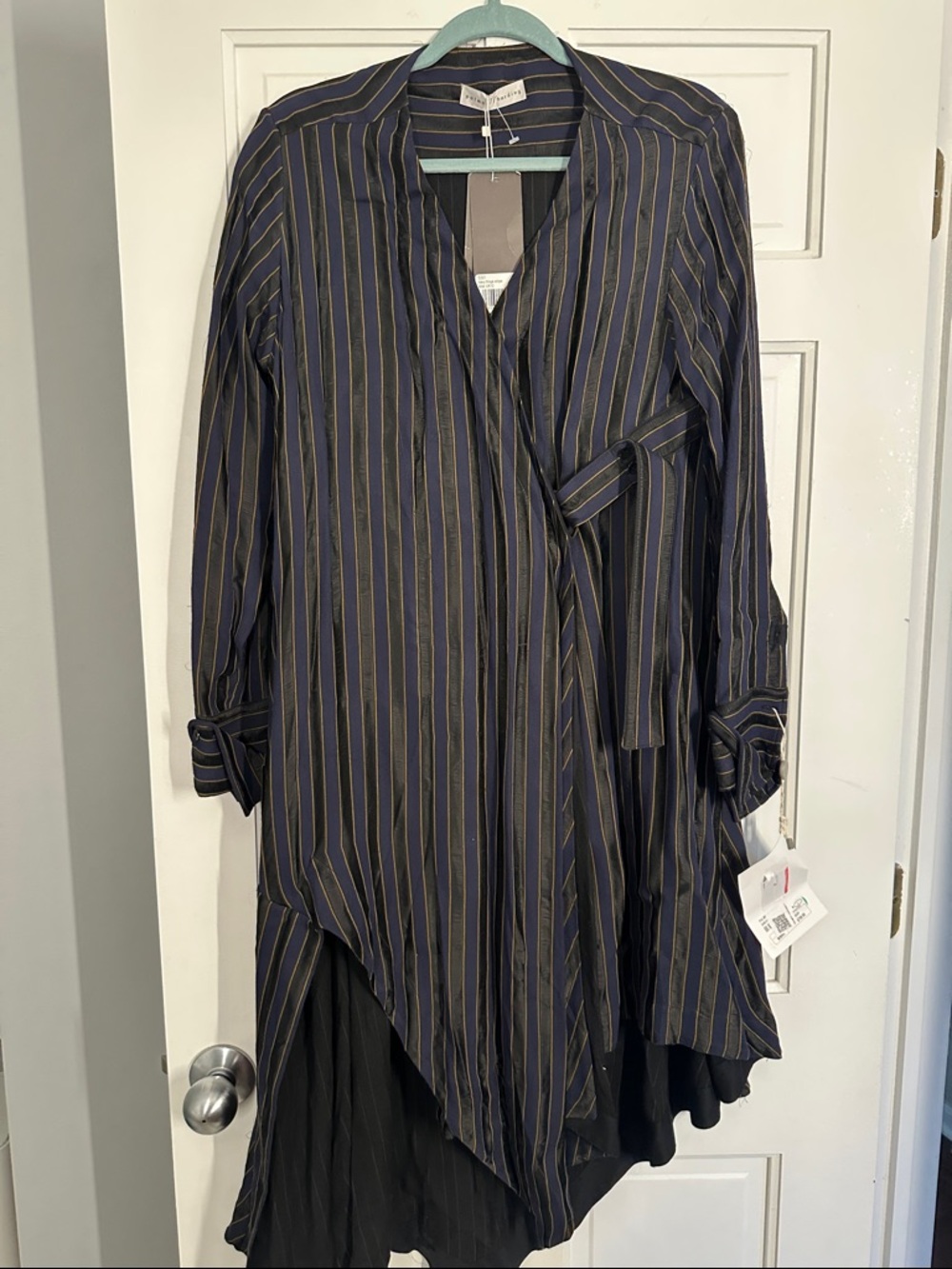 Palmer Harding Navy Stripe Long Shirt Dress with Gold Pinstripes